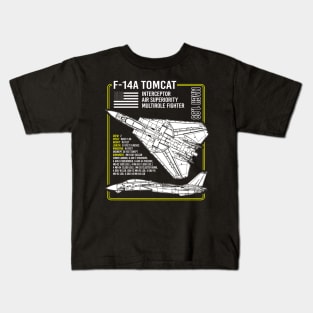 F-14 Tomcat Blueprint US Carrier Aircraft War Plane Airplane America Kids T-Shirt